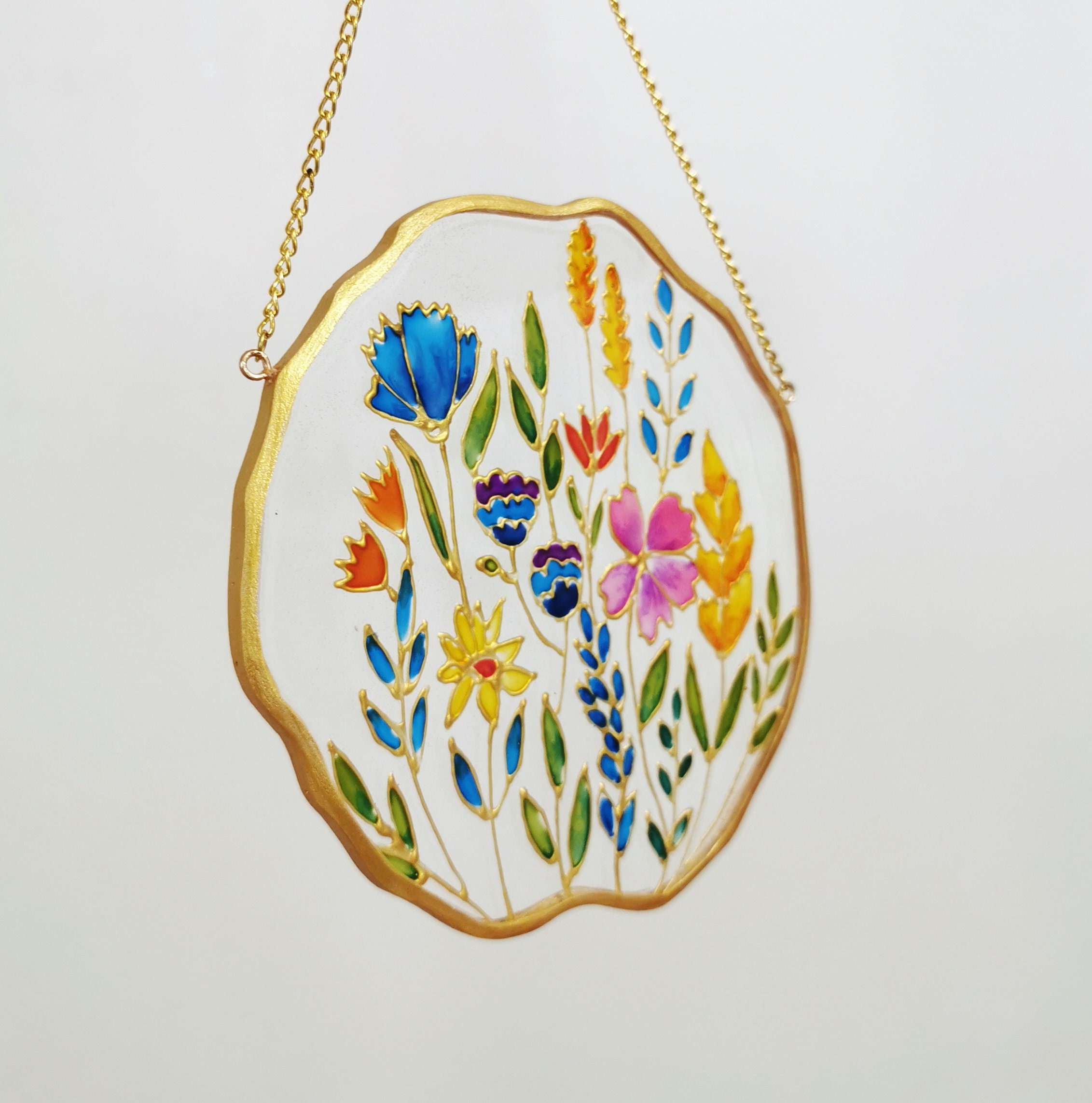 Pink Flower Stained Glass Window Suncatcher