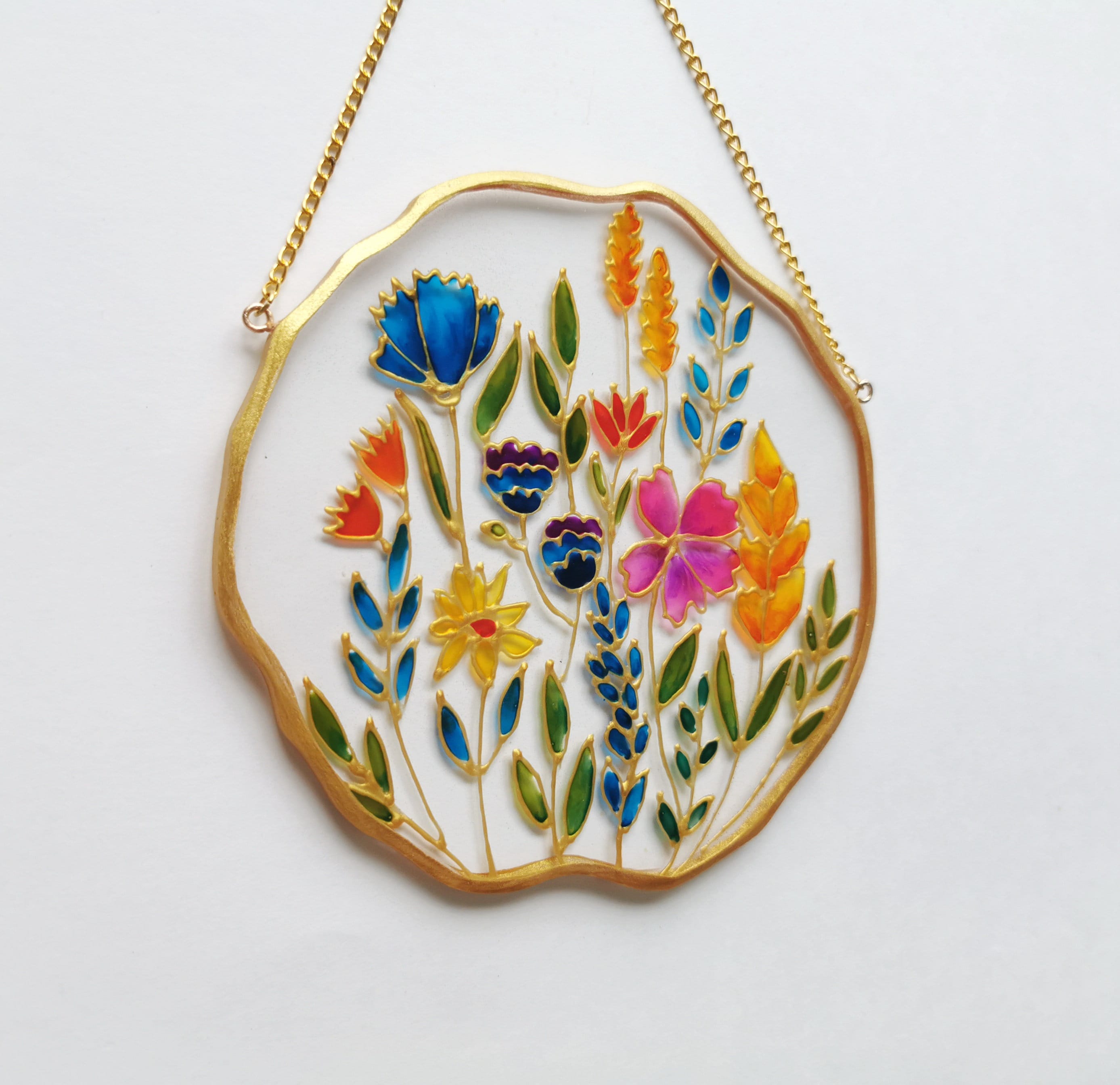 Pink Flower Stained Glass Window Suncatcher