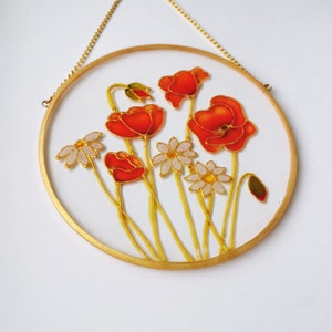 Glasmalerei Blume Wohndekor Fenster hängend Suncatcher für Fenster Kunst Glasmalerei violett Wildblumen Sun Catcher
