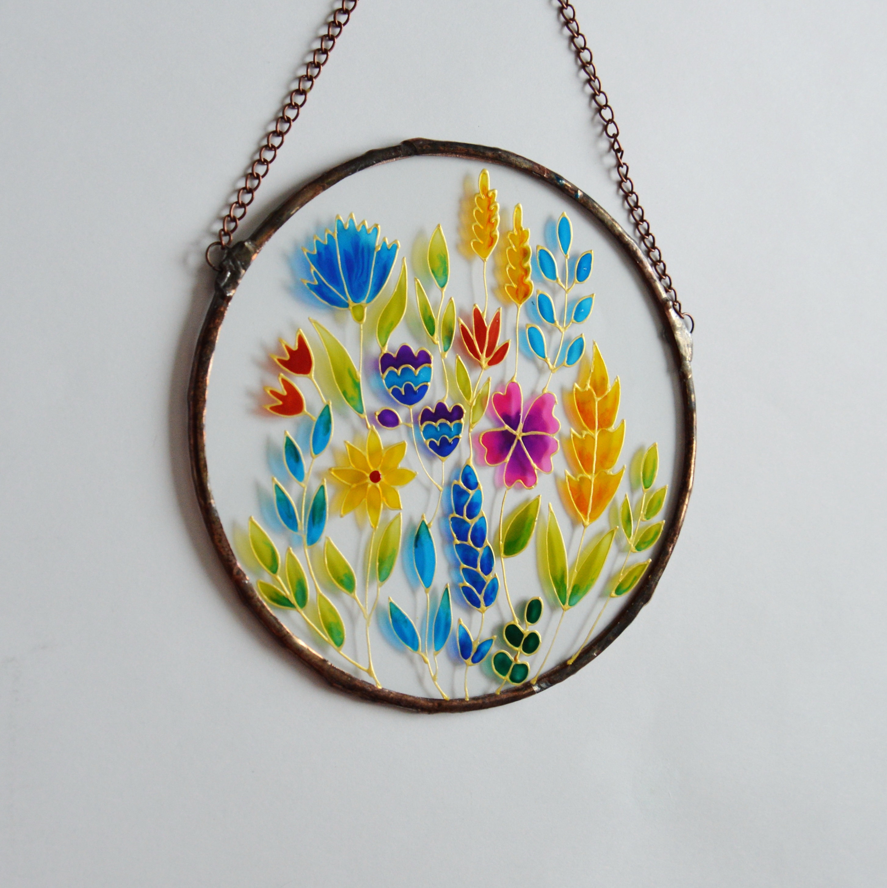 Pink Flower Stained Glass Window Suncatcher