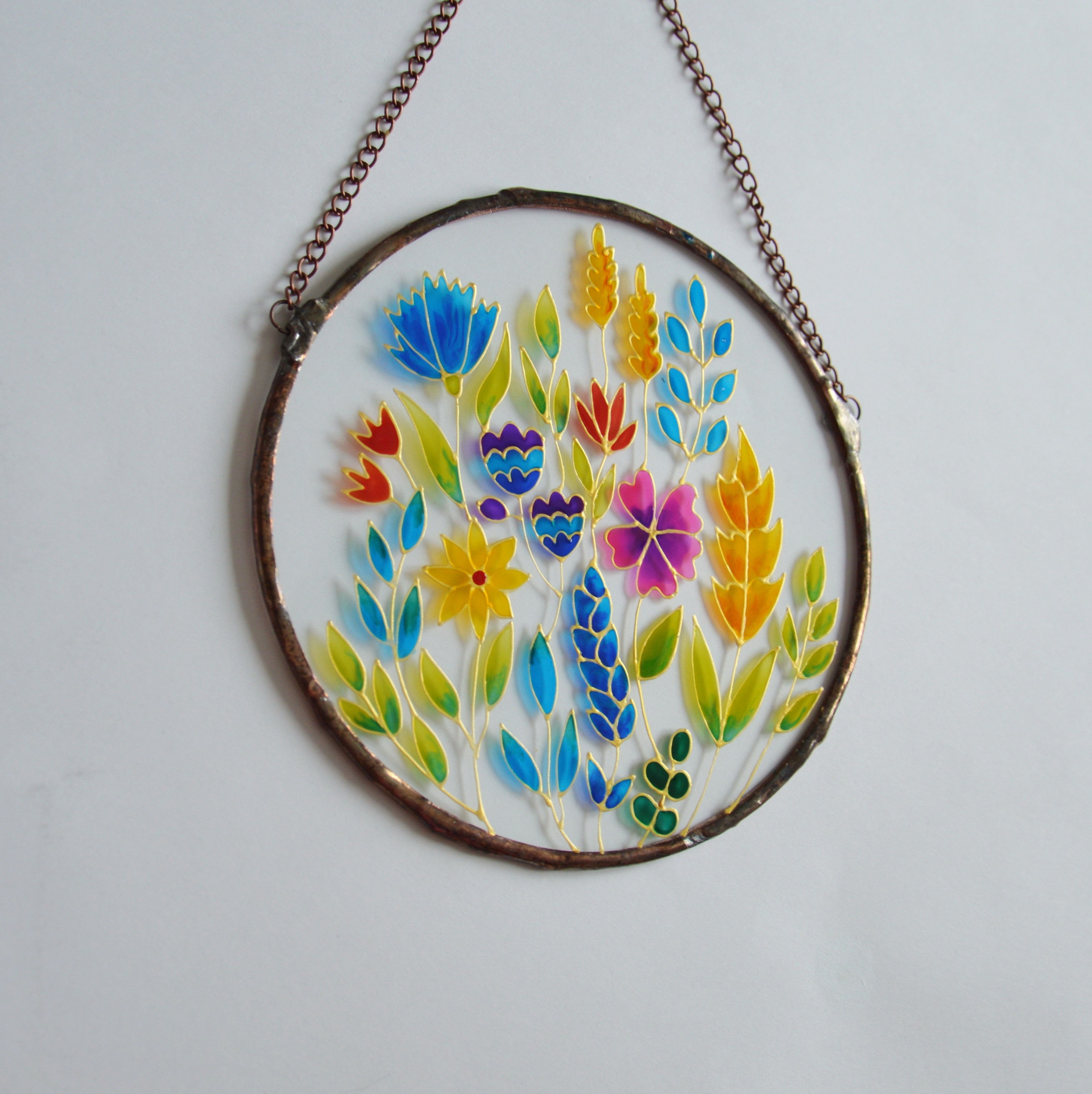 Pink Flower Stained Glass Window Suncatcher