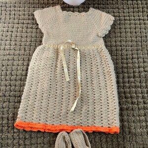 Baby girl handmade soft wool crochet knit dress set, gift set, photo prop