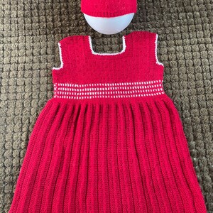 Handmade Knit Dress with a hair accessory, baby girl gift set