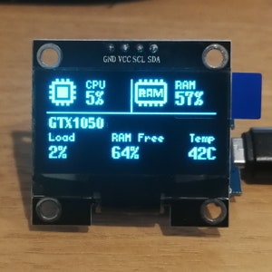 USB Programmed board with 1.3" oled screen for DIY project computer cpu gpu temp framerate load monitor ram memory usage pc gaming accessory