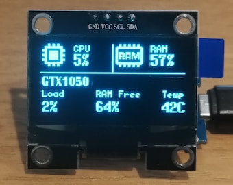 USB Programmed board with 1.3" oled screen for DIY project computer cpu gpu temp framerate load monitor ram memory usage pc gaming accessory