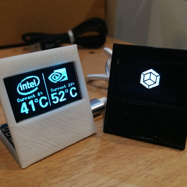 USB Programmed board with 1.3" oled screen and 3D printed half-cased stand for desktop laptop cpu gpu usage fps framerate monitor indicator