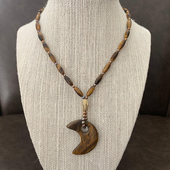 Tiger Eye Gemstone Necklace; Tiger Eye Half Moon P