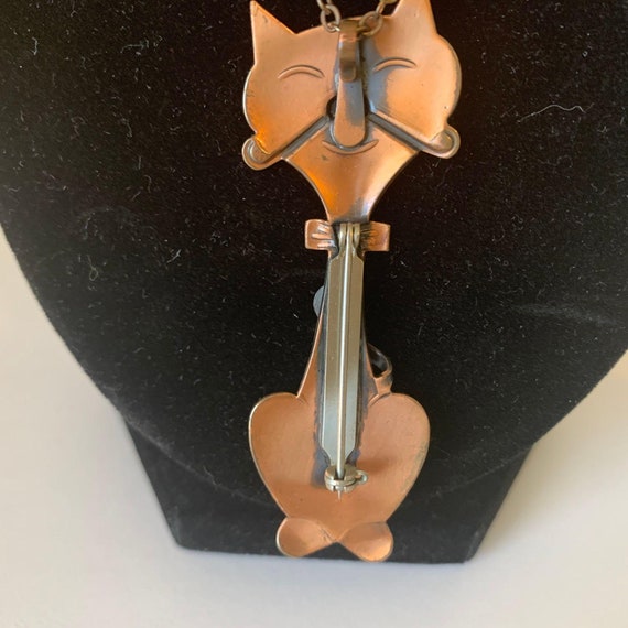 Vintage Copper Cat Wearing Bow Tie Pendant Brooch… - image 8