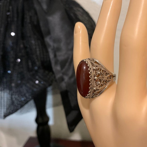 Vintage Sterling Silver Amber Color Filigree Ring… - image 10