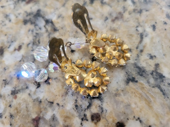 Vintage Crystal Earrings Dangle Drop Clip Ons; Au… - image 3