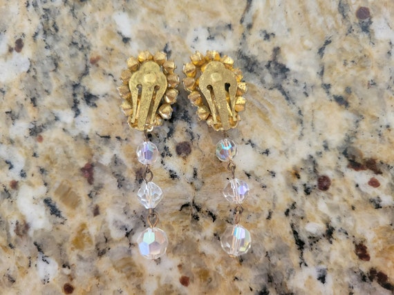 Vintage Crystal Earrings Dangle Drop Clip Ons; Au… - image 4