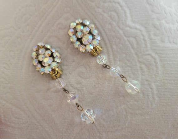 Vintage Crystal Earrings Dangle Drop Clip Ons; Au… - image 2