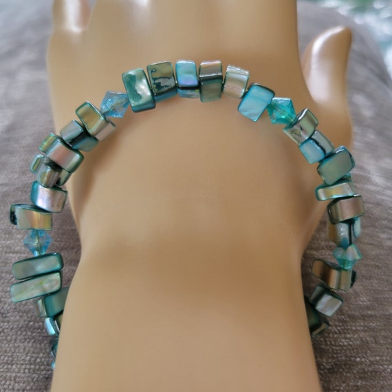 Blue Green Turquoise Abalone Shell Bracelet