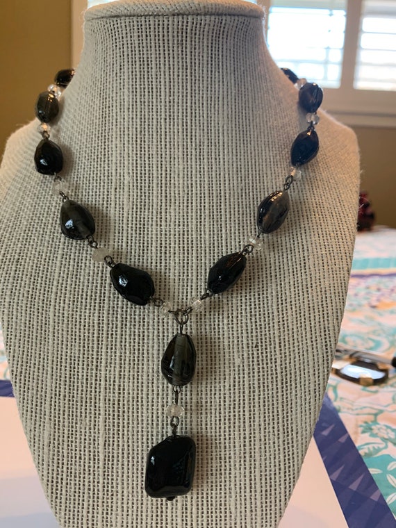 Glass Bead Y Necklaces, Glass Bead Necklace, Brown