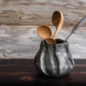 Handgefertigt Schwarz Keramik Utensilien Halter, Moderne Küche Dekor