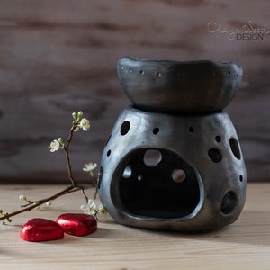 Handmade Ceramic Chocolate Fondue Set: Tealight Candle & Oil Warmer