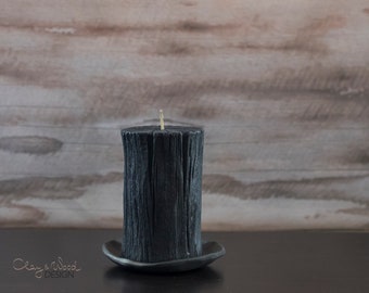 Handmade black pottery pad for candle. Ceramic plate, saucer. Small, simple, minimal.
