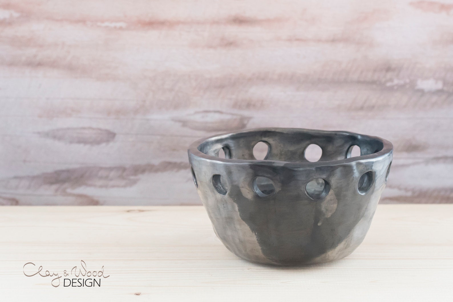 Black Ceramic Bowl With Decorative Holes. Handmade Pottery Etsy