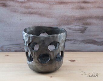 Handmade black ceramic decorative planter. 5 inch black pottery pot with holes. Especially suitable for Moth orchids. Nordic minimalism.