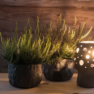 Handmade Pot for Plants Decorative Black Ceramic Planter Unglazed Textured Porous No Drainage Hole Direct to Plant Rustic Minimalist image 9