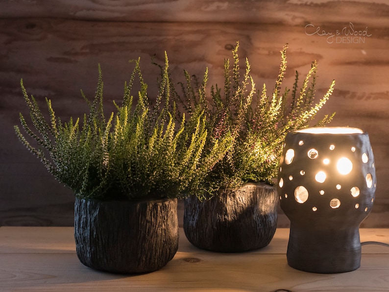 Handmade Pot for Plants Decorative Black Ceramic Planter Unglazed Textured Porous No Drainage Hole Direct to Plant Rustic Minimalist image 9