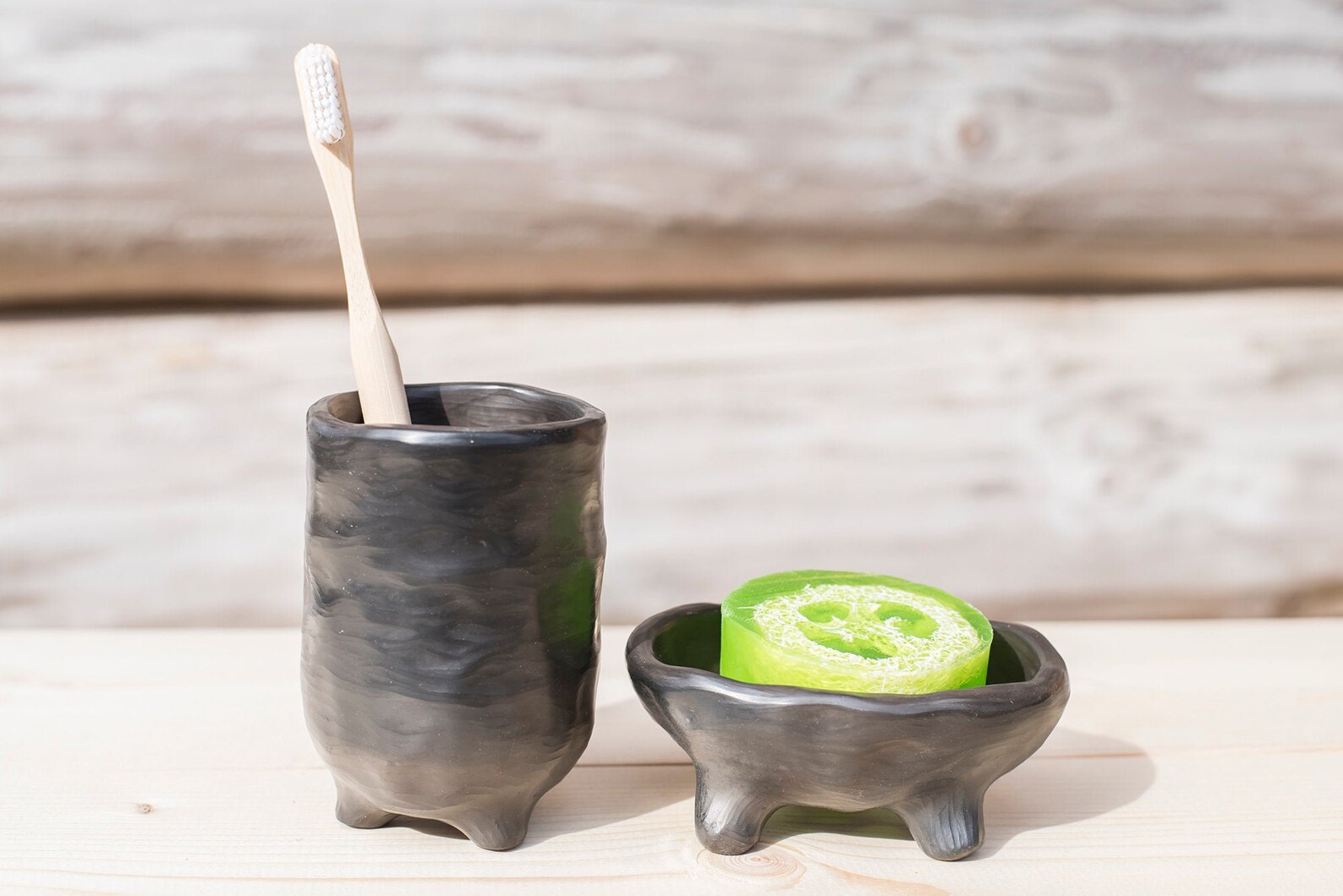 Black Ceramic Bathroom Accessories Set of 2 Items. Handmade Etsy