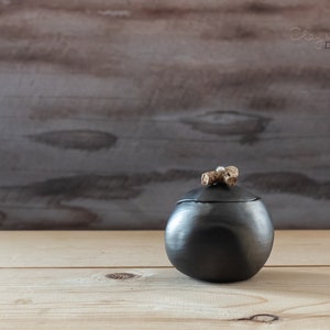 Mini Handmade Black Ceramic Cellar with Lid Small Container for Jewelry Pinch Pot of Black Pottery for Salt or Spices Nordic Minimalist image 6