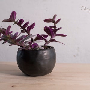 Handmade Black Ceramic 3" Pot Decorative Pot for Hanging Indoor Plants Roundish Planter Macrame Plant Hanger Simple Modern Minimalist