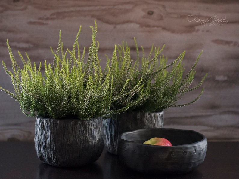 Handmade Pot for Plants Decorative Black Ceramic Planter Unglazed Textured Porous No Drainage Hole Direct to Plant Rustic Minimalist image 10