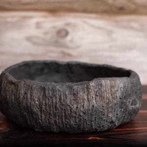 Handmade Black Ceramic Moss Bowl, Succulent Planter, Rustic Modern Pottery Centerpiece.