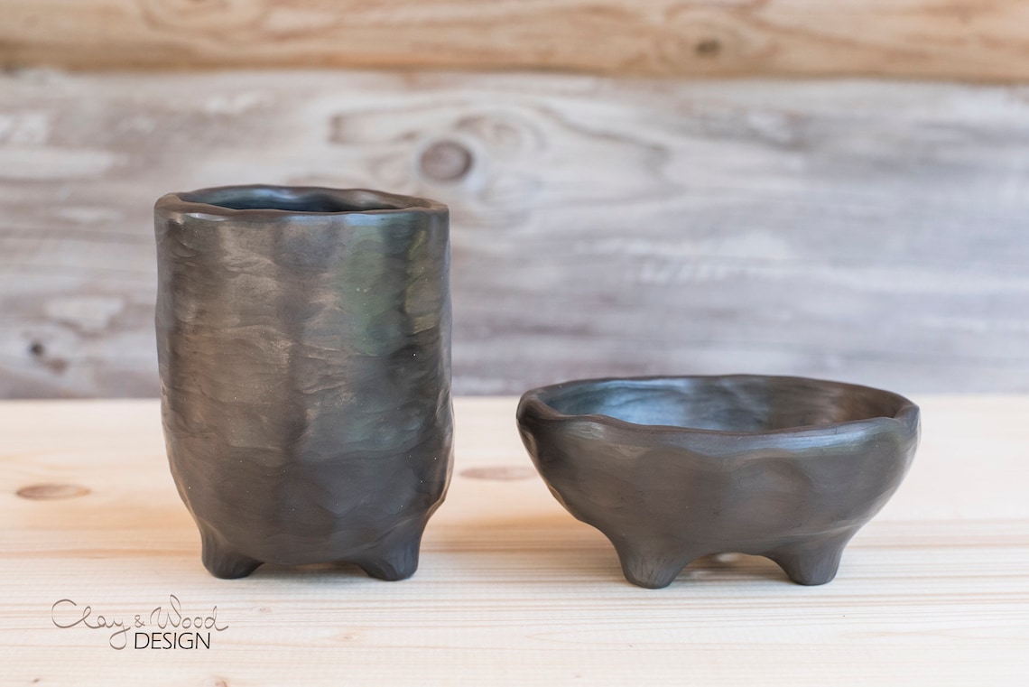 Black Ceramic Bathroom Accessories Set of 2 Items. Handmade Etsy