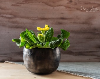Black ceramic pot for plants. Hand thrown planter for indoor plants. Handmade pot for cactus, succulent. Decorative, Nordic minimalist.