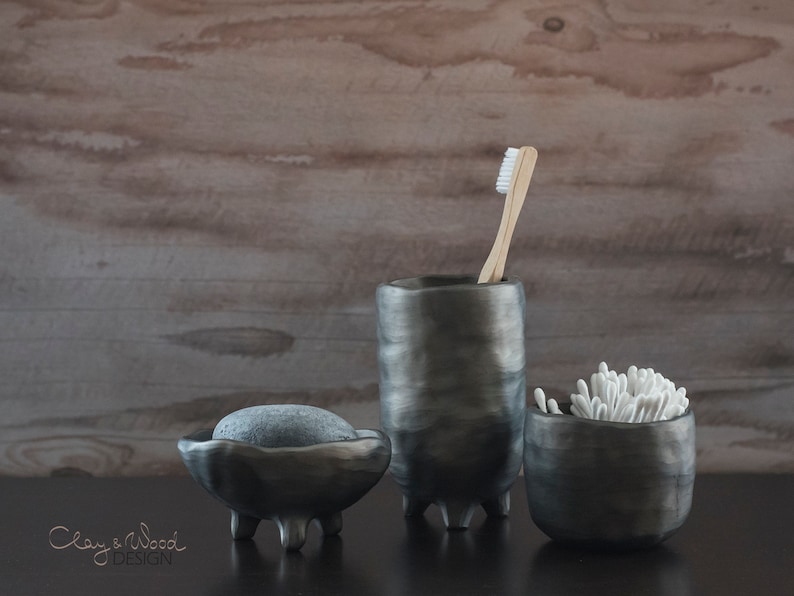 Black Ceramic Bathroom Accessories Set of 3 Items. Handmade Etsy