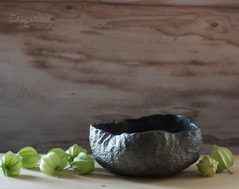 Handmade Black Pottery Dish for Sweets Candies Pastries Textured Ceramic Serving Bowl Exclusive Unique Gift Idea Minimalist Nordic