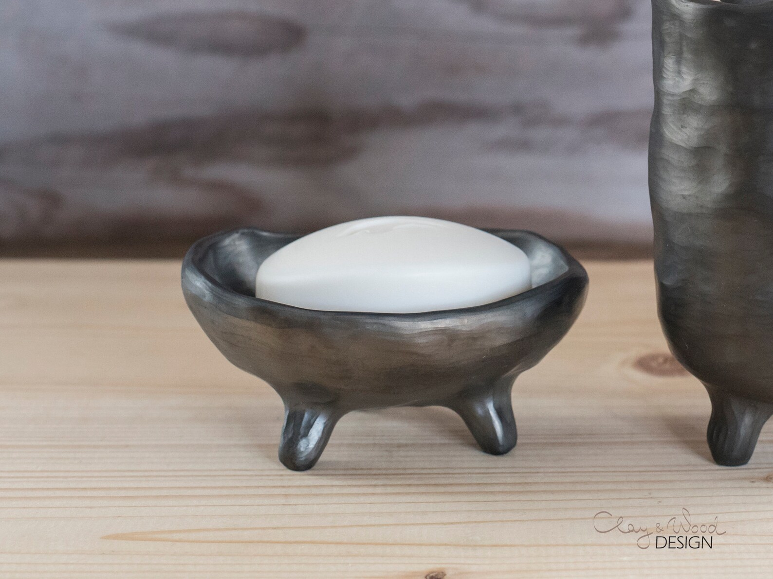 Black Ceramic Bathroom Accessories Set of 2 Items. Handmade Etsy