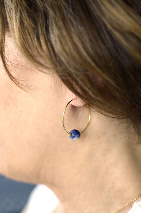 Natural Stone Hoop Creole Earrings | Unique Jewelry, Elegant Design & Perfect Gift for Her