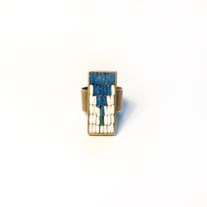 Blue, white, green micromosaic ring