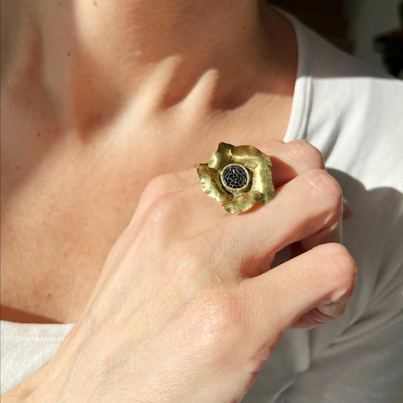 Handmade Micromosaic Brass Ring - Unique Floral Design, Unique Jewelry, Original Gift, Fashion Accessories
