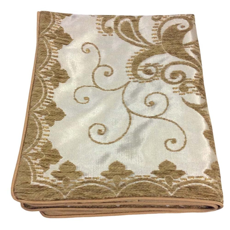 SatinChenille Jacquard Floral Pattern Mustard-Cream Standard Size 20x28 Pillow Cover with Yellow Satin Backside Yellow Satin Piping