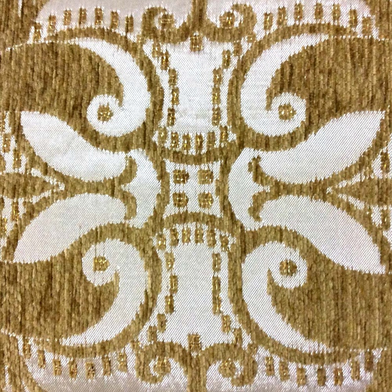 SatinChenille Jacquard Floral Pattern Mustard-Cream Standard Size 20x28 Pillow Cover with Yellow Satin Backside Yellow Satin Piping
