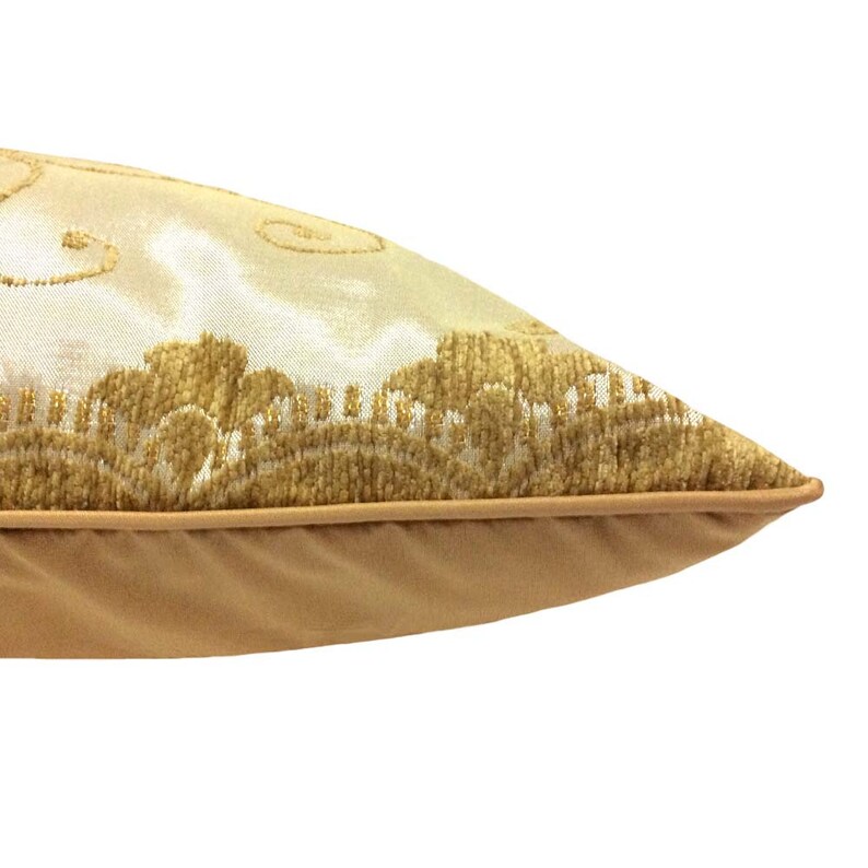 SatinChenille Jacquard Floral Pattern Mustard-Cream Standard Size 20x28 Pillow Cover with Yellow Satin Backside Yellow Satin Piping