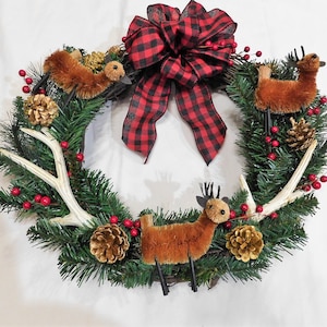 20inch wreath, Christmas wreath, winter wreath, sisal deer, antlers, rustic wreath, hunter&#39;s wreath, #5101