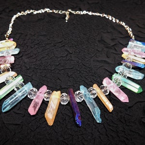quartz semi-precious stones, quartz necklaces, multi colored, silver chain, adjustable, #1145