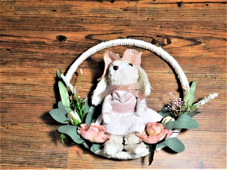 10-inch hoop Easter wreath, spring, bunny, flowers, home decorations, sisal bunny, 5128 image 2