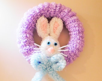 13 inch Easter wreath, bunny, pastel colors , spring, home decoration, wall art,  white bunny, #5077