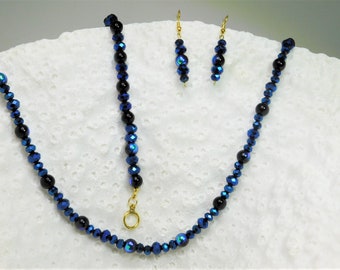 Saffier blauwe kralen, ketting, armband, oorbellen, sieraden set, geschenken, Moederdag cadeau, verjaardagscadeau, #1010