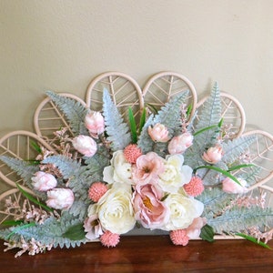decorative fan, Victorian decoration, peach decor peach floral, wedding decoration. child&#39;s room #8101