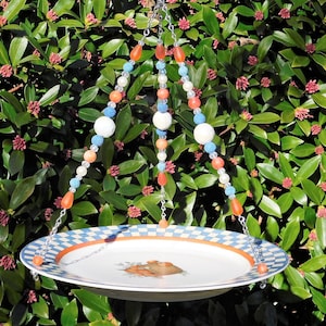 11 inch bird feeder, beaded bird feeder, apples, porch decorations, sun room decor, yard art, house warming gift, bird lovers gift, #6064