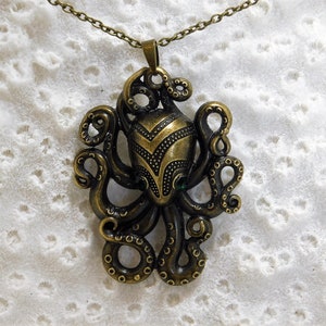 steampunk necklace, octopus necklace, bronze, unisex jewelry, gifts, #1214