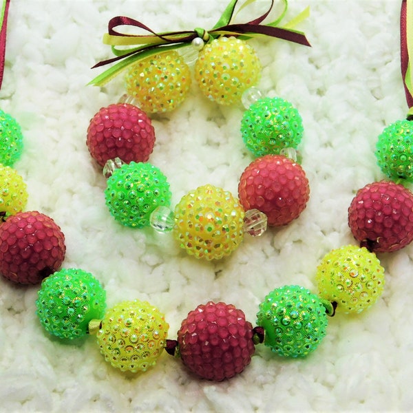 Bijoux bubble gum, collier et bracelet bubble gum, cadeau pour enfant, cadeau de Noël, cadeau d'anniversaire, grosses perles multicolores, #1197